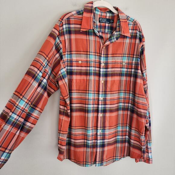 Polo Ralph Lauren Y2K Navajo Long Sleeve Fall Button Down Orange size XL - Picture 2 of 7
